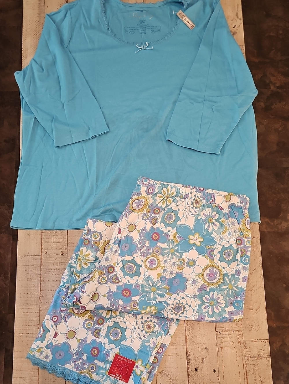 Avenue Turquoise Top with Blue Floral Print Pajama Pants